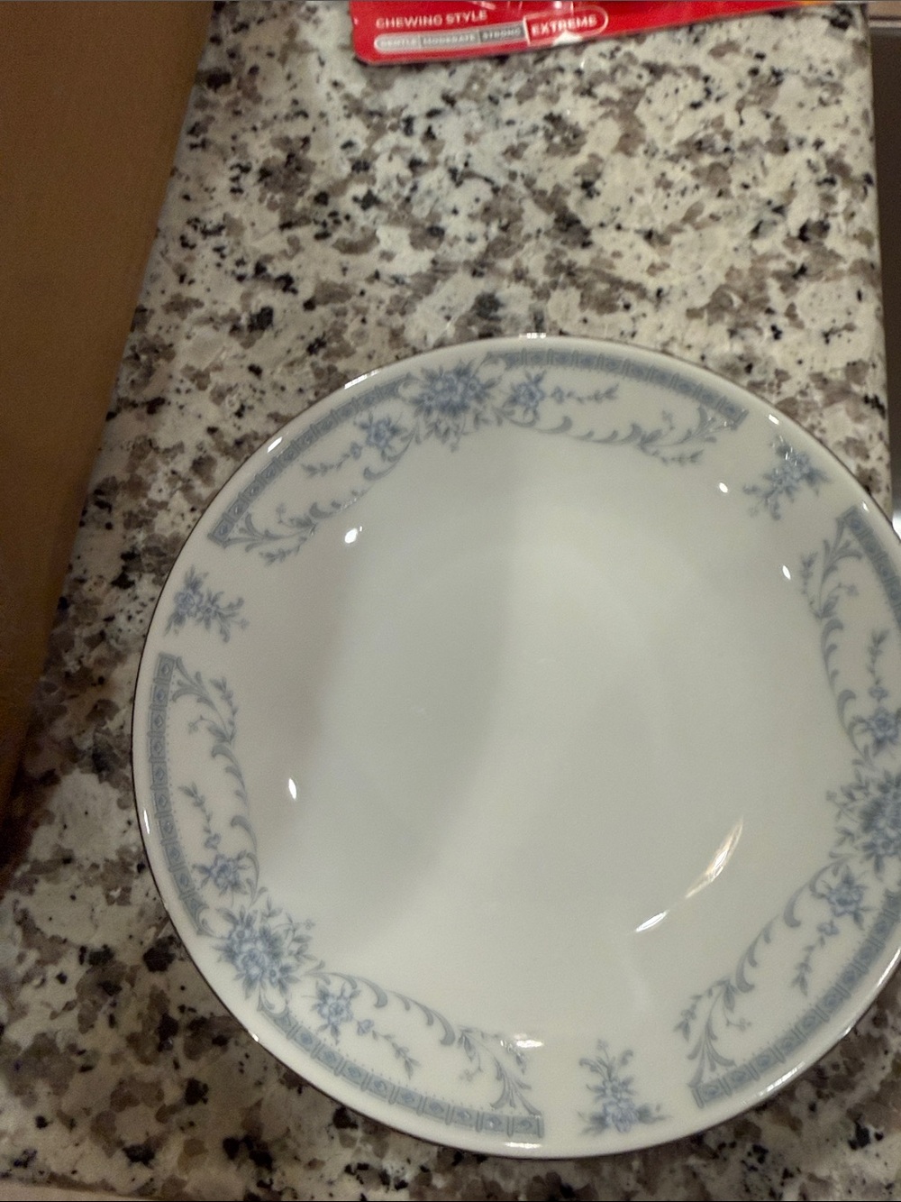 Classic White Ceramic Soup Bowl with Blue Floral Trim